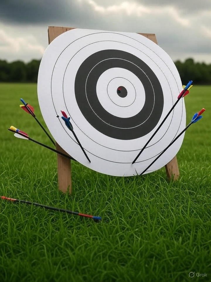 Várias flechas atiradas erraram muito o alvo.