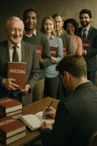 Fila de investidores com o livro para ser autografado pelo autor