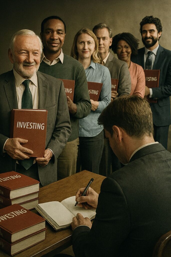 Fila de investidores com o livro para ser autografado pelo autor